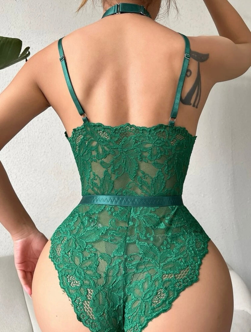 Body teddy verde de encaje