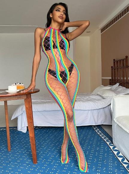 Malla de cuerpo con rayas multicolor