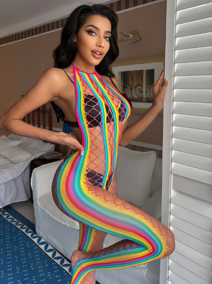 Malla de cuerpo con rayas multicolor